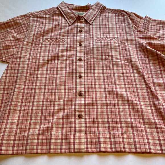 Cabela's Women's Button Up Short Sleeve Blouse Coral & Cream Plaid Size 2XL - Picture 6 of 10